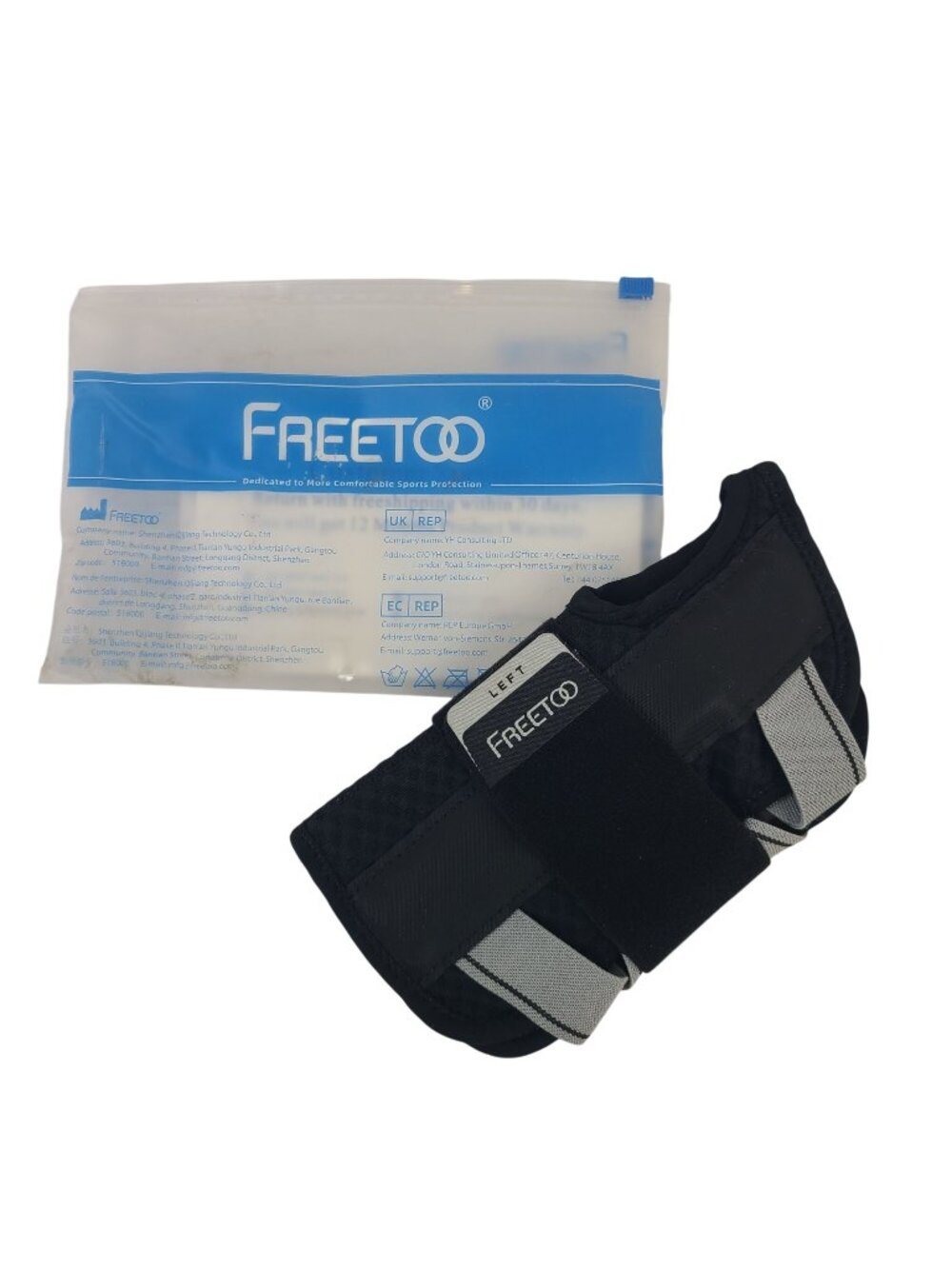 Freetoo Wrist Support Brace For Left Hand S/M Black Gray With Adjustable Straps